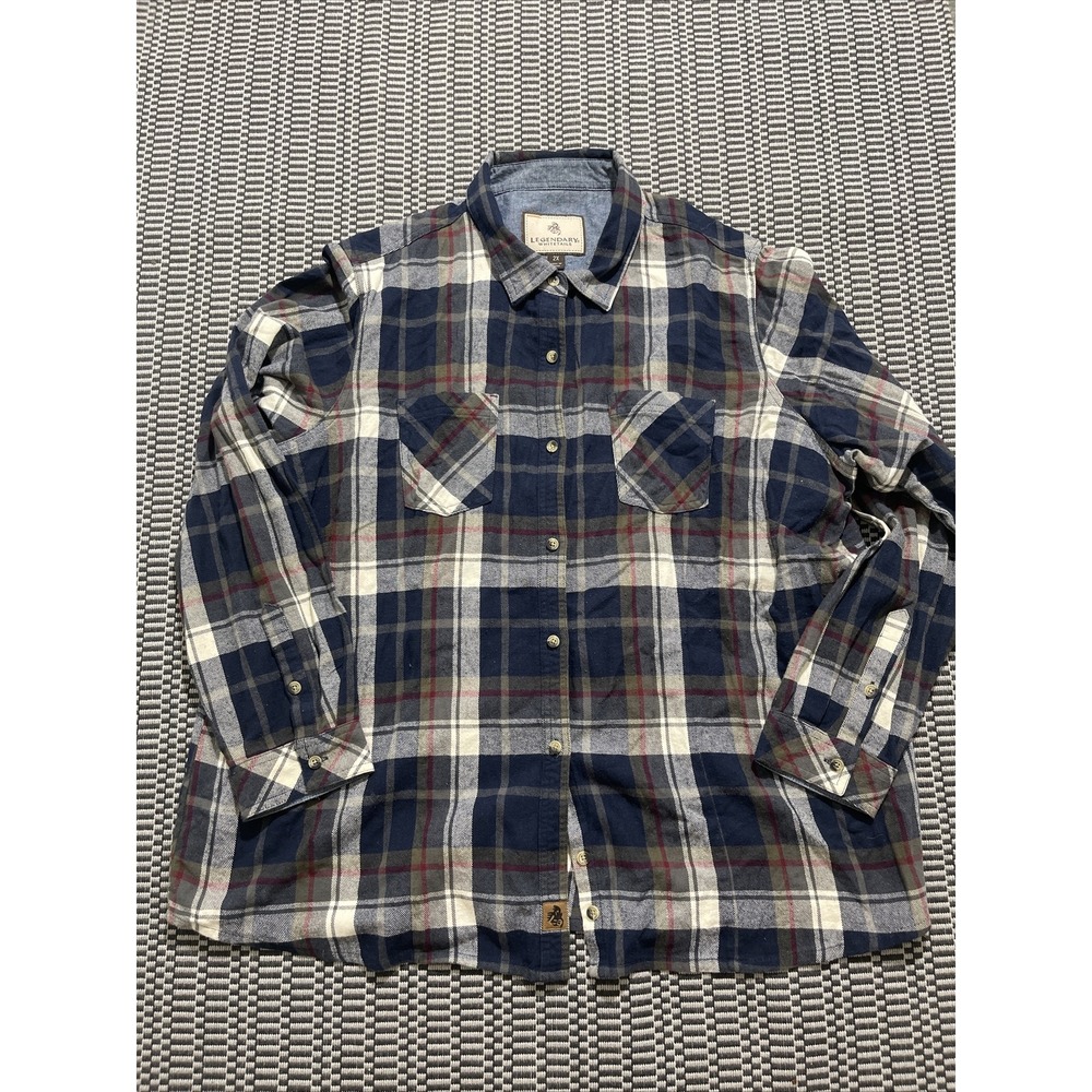 Legendary Whitetails Shirt Mens 2XL Blue Gray Plaid Flannel Long Sleeve Outdoor